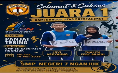 Jovi dan Feby Siswa SMPN 7 Nganjuk Raih Juara Panjat Tebing di O2SN 2026 Kabupaten Nganjuk